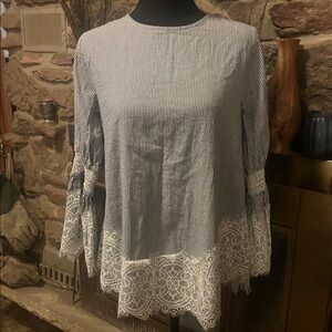 Elegant Striped Blouse with Lace Trim